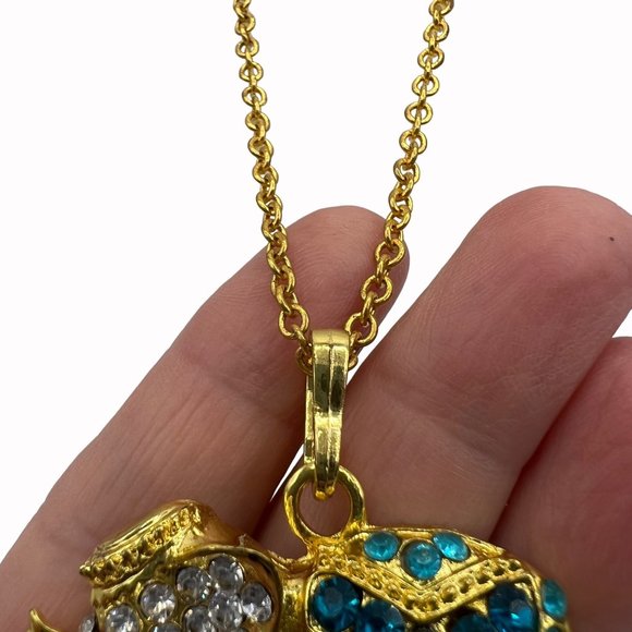 Elephant Rhinestone ELEPHANT Multi Colored Blue Pendant Necklace 27" - Picture 6 of 11